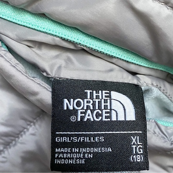 The North Face Reversible Puffer Fuzzy Jacket Gray Teal Green Ski Winter Warm XL - Picture 10 of 10